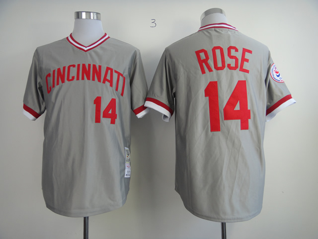 Men MLB Cincinnati Reds 14 Rose grey throwback 1976 jerseys